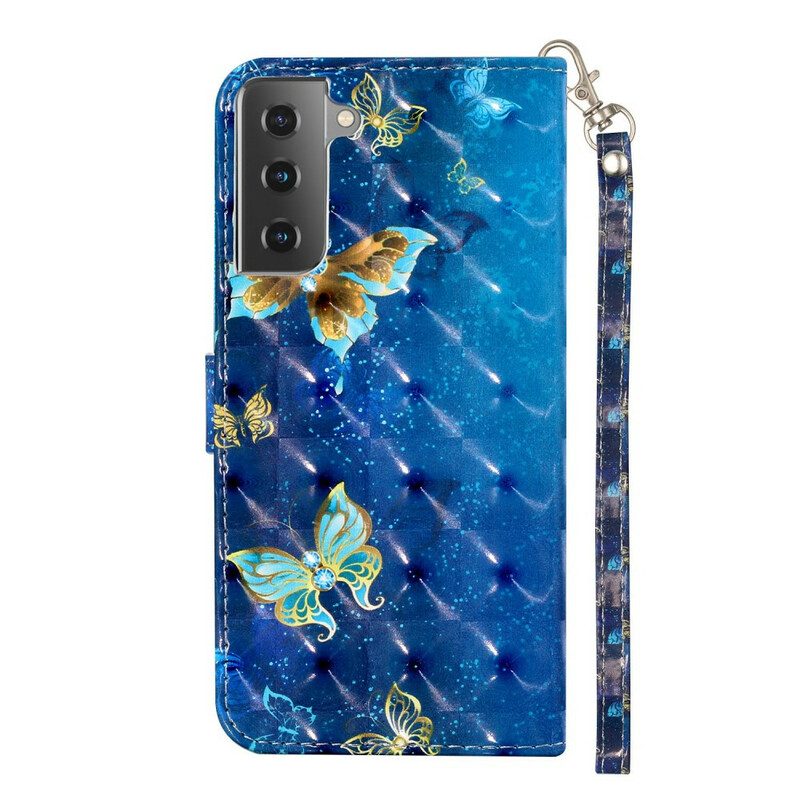Fodral För Samsung Galaxy S21 5G Ljusfläcksfjärilar Med Snodd