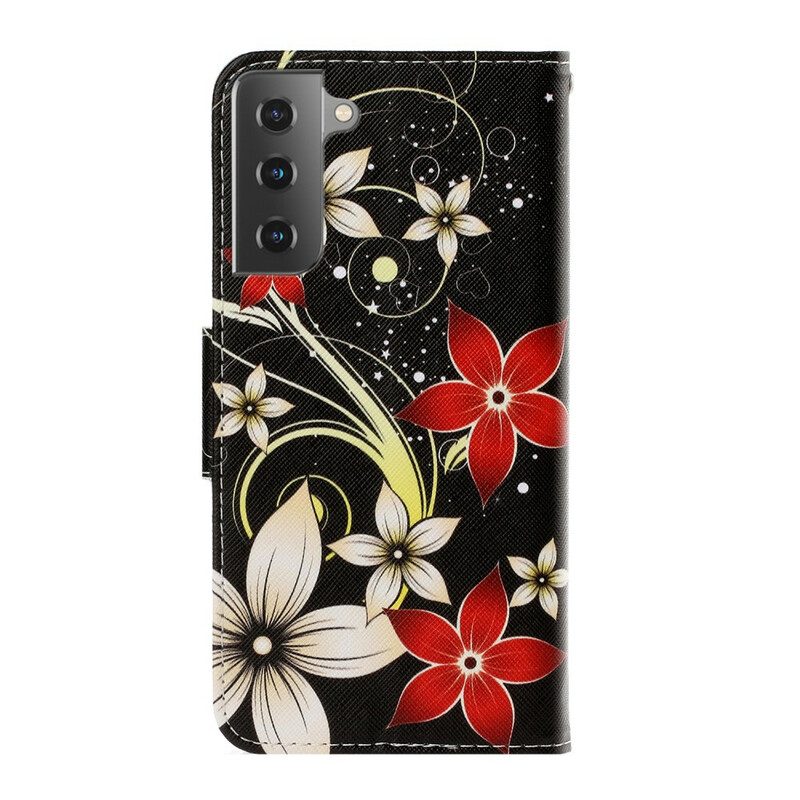 Fodral För Samsung Galaxy S21 5G Med Kedjar Färgglada Remblommor
