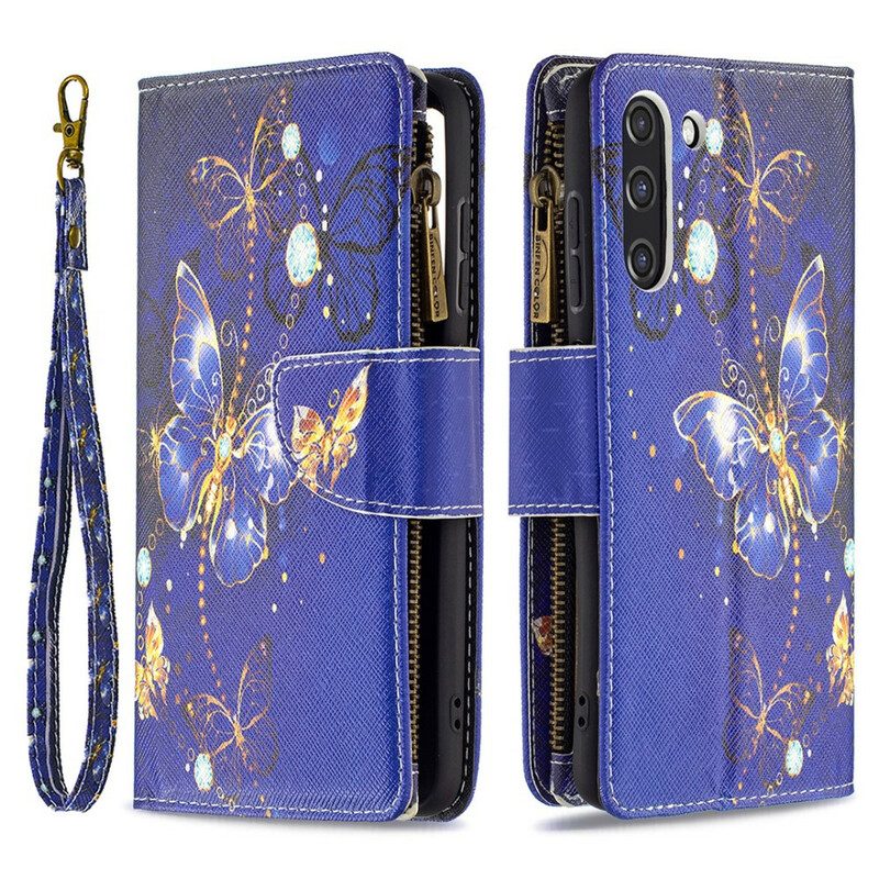 Fodral För Samsung Galaxy S21 FE Fjärilar Butterflies Zip-ficka