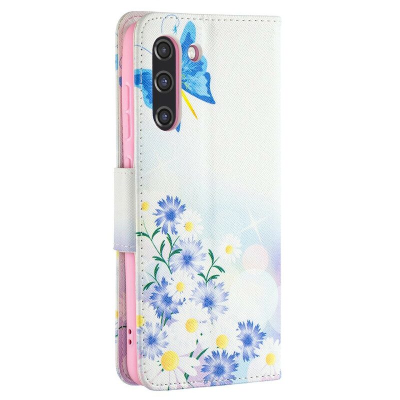 Fodral För Samsung Galaxy S21 FE Målade Fjärilar Och Blommor