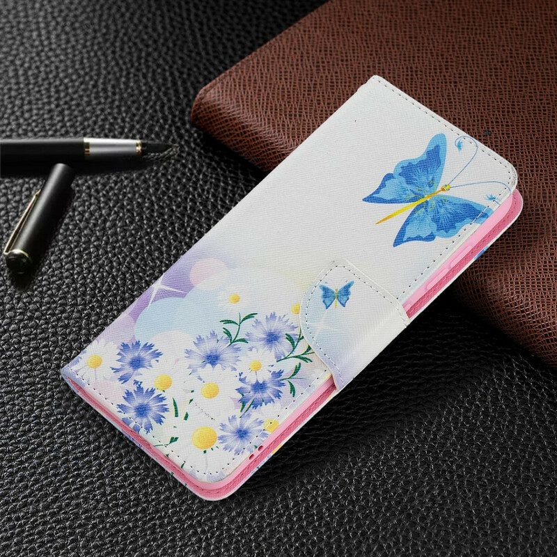 Fodral För Samsung Galaxy S21 FE Målade Fjärilar Och Blommor