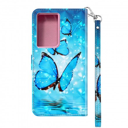 Fodral För Samsung Galaxy S21 Ultra 5G Flygande Blå Fjärilar