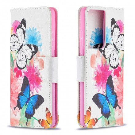 Fodral För Samsung Galaxy S21 Ultra 5G Målade Fjärilar Och Blommor