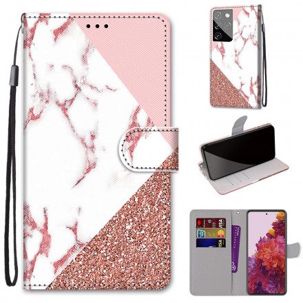 Fodral För Samsung Galaxy S21 Ultra 5G Marmor Och Glittertriangel