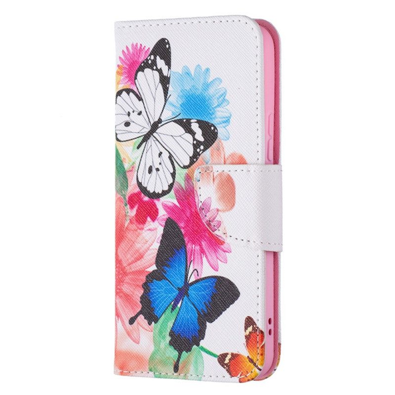 Fodral För Samsung Galaxy S22 5G Målade Fjärilar Och Blommor