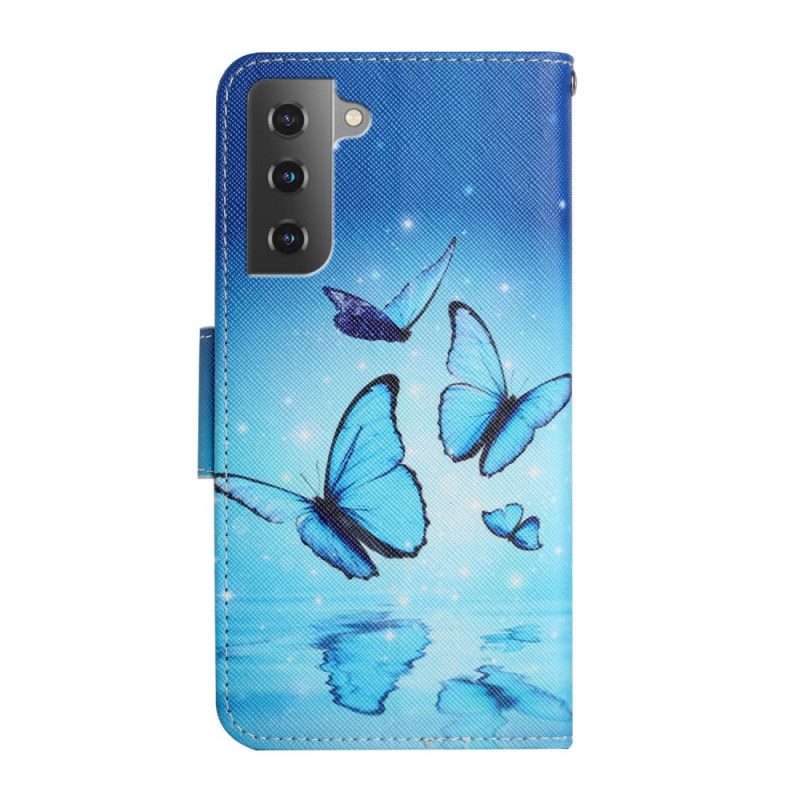 Fodral För Samsung Galaxy S22 Plus 5G Blå Fjärilar
