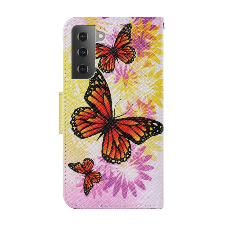 Fodral För Samsung Galaxy S22 Plus 5G Fjärilar Och Sommarblommor