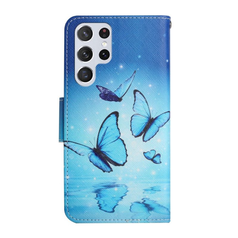 Fodral För Samsung Galaxy S22 Ultra 5G Blå Fjärilar
