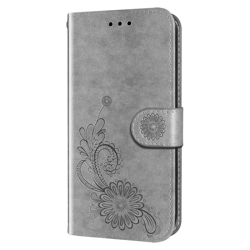 Fodral För Samsung Galaxy S22 Ultra 5G Blomsterdesign Med Snodd