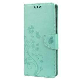 Fodral För Samsung Galaxy S22 Ultra 5G Fjärilar Och Blommor Med Snodd