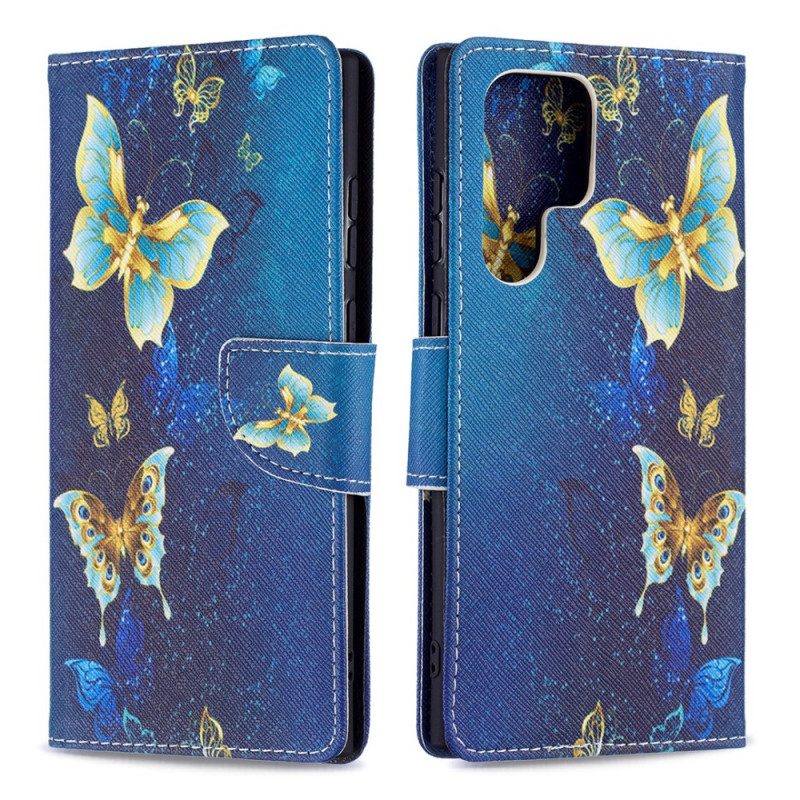 Fodral För Samsung Galaxy S22 Ultra 5G Gyllene Fjärilar