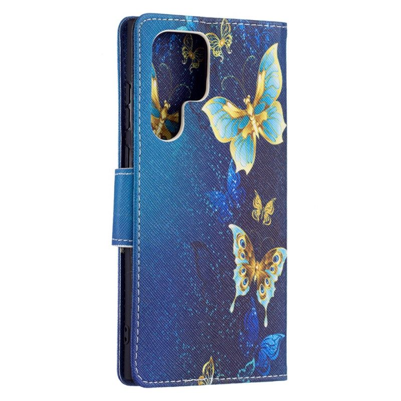 Fodral För Samsung Galaxy S22 Ultra 5G Gyllene Fjärilar