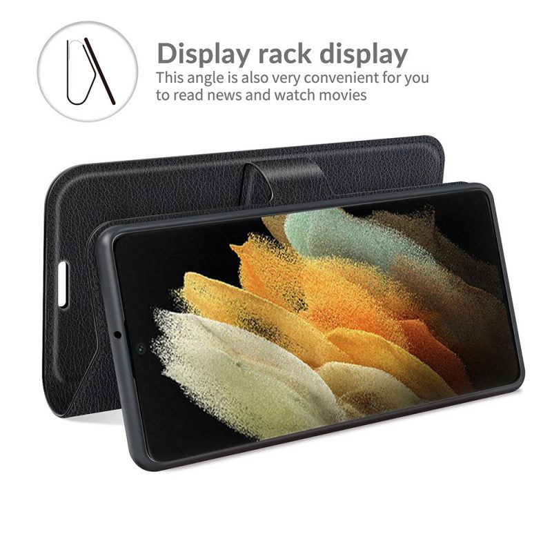 Fodral För Samsung Galaxy S22 Ultra 5G Klassisk Litchi Lädereffekt
