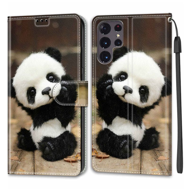 Fodral För Samsung Galaxy S22 Ultra 5G Med Kedjar Spela Little Panda Med Rem