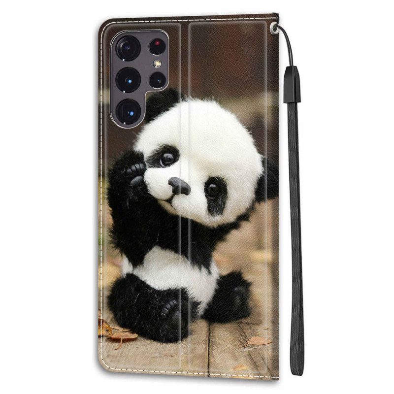 Fodral För Samsung Galaxy S22 Ultra 5G Med Kedjar Spela Little Panda Med Rem