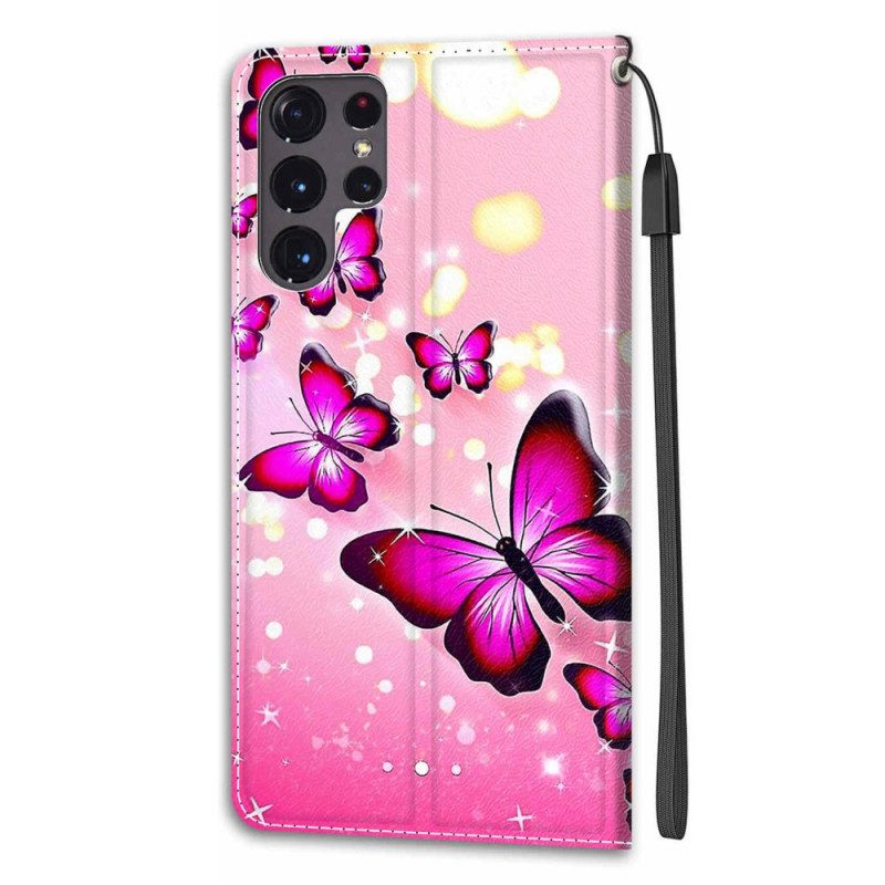 Fodral För Samsung Galaxy S22 Ultra 5G Med Kedjar Thong Butterflies Fan