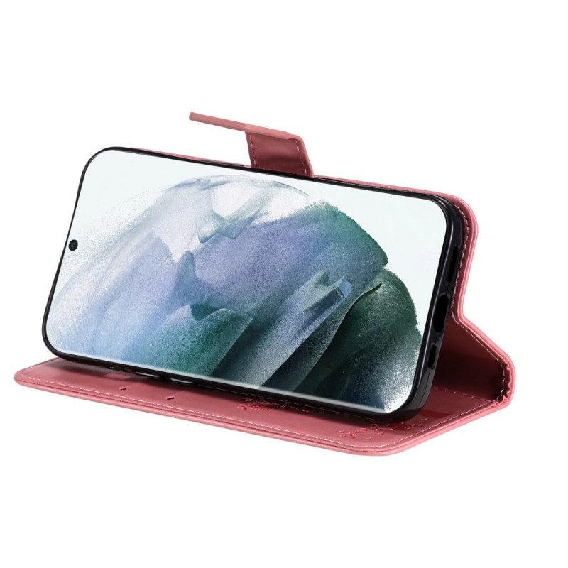 Fodral För Samsung Galaxy S22 Ultra 5G Med Kedjar Träd Och Bandkatt