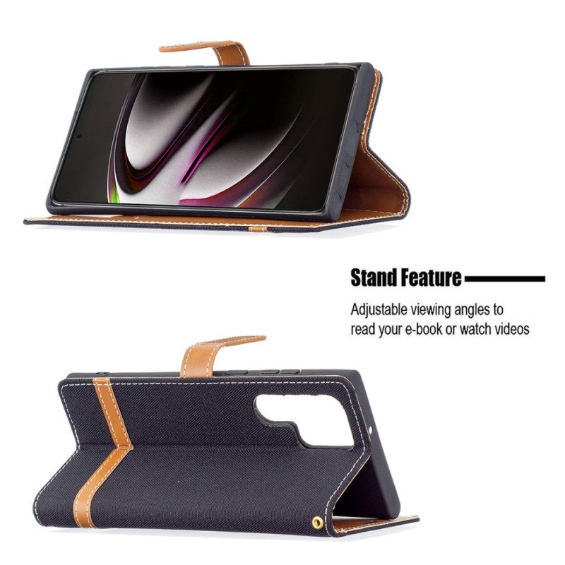 Fodral För Samsung Galaxy S22 Ultra 5G Med Kedjar Tyg- Och Lädereffektrem