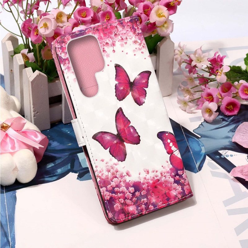 Fodral För Samsung Galaxy S22 Ultra 5G Röda Fjärilar