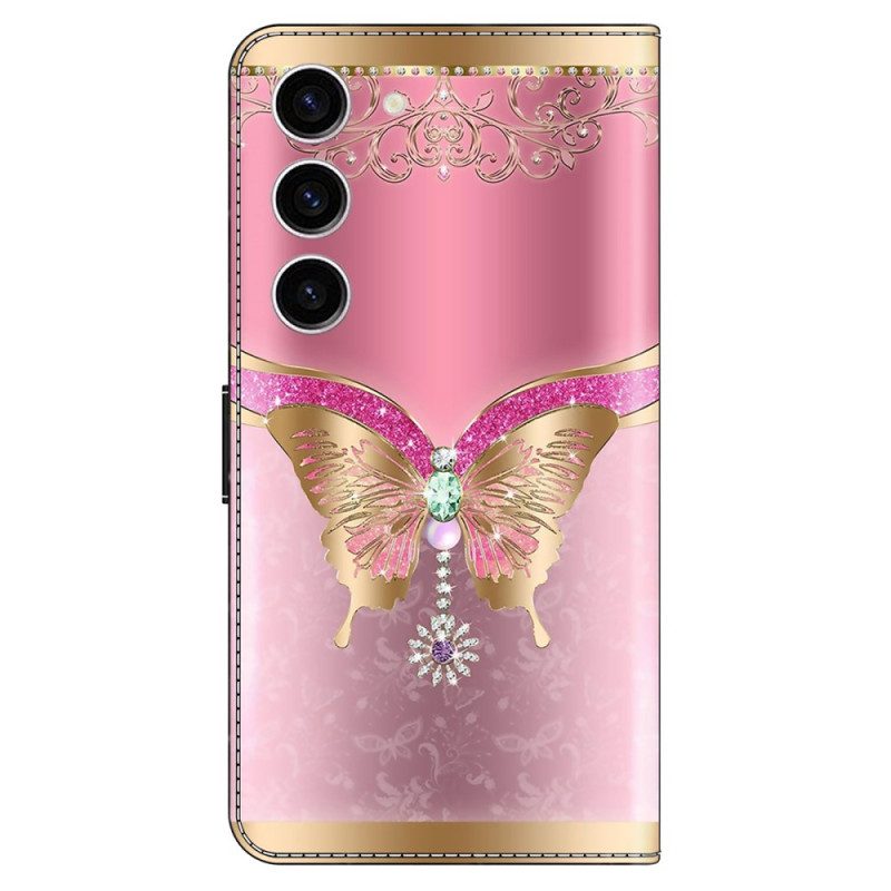 Fodral För Samsung Galaxy S24 5g Rosa Och Guldfjäril