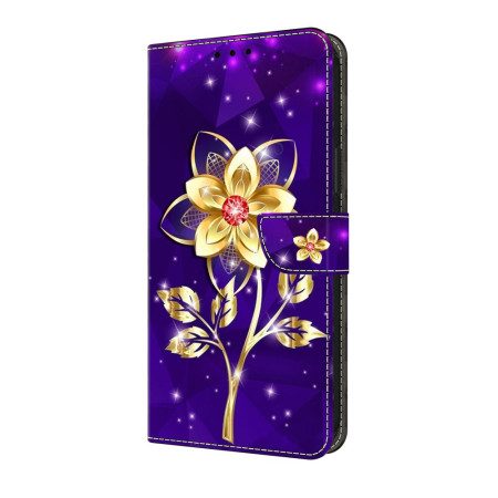Fodral För Samsung Galaxy S25 Fe Gyllene Blommor På Lila Bakgrund