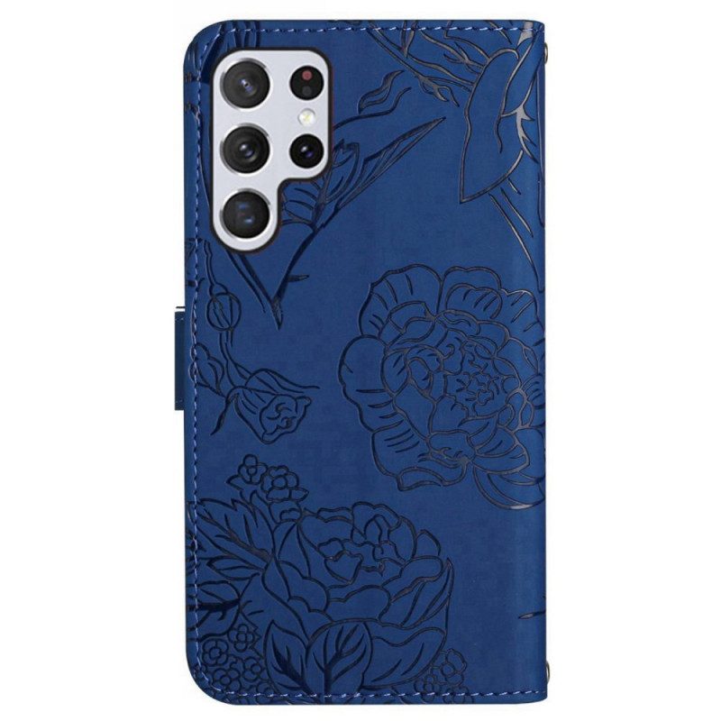 Fodral För Samsung Galaxy S25 Ultra 5g Fjärilstryck Med Rem