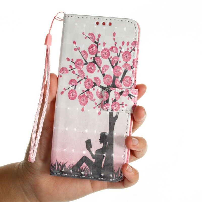 Fodral För Samsung Galaxy S9 Plus Läser Under Det Blommande Trädet