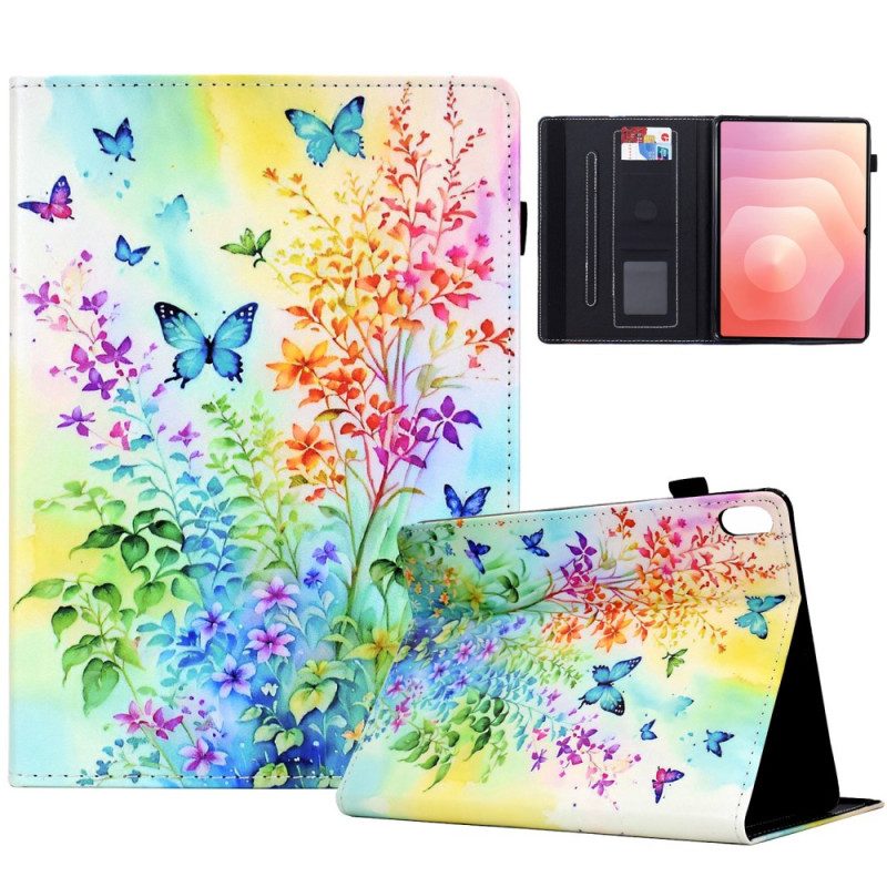 Fodral För Samsung Galaxy Tab S11 Färgade Blommor Och Fjärilar
