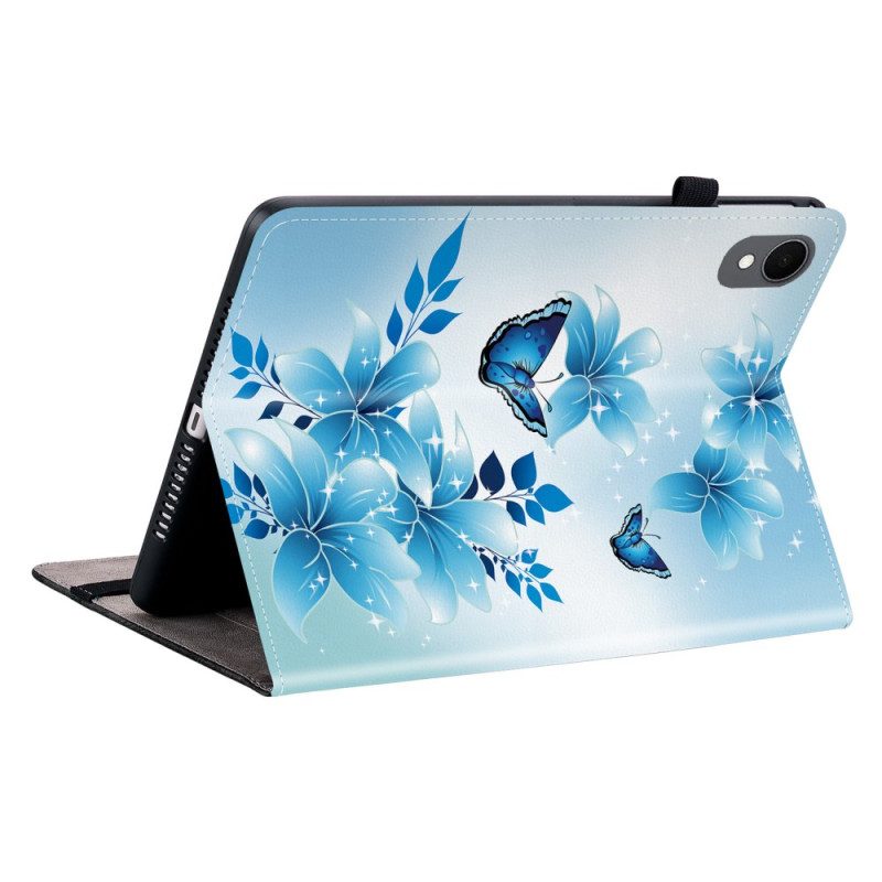 Fodral För Samsung Galaxy Tab S11 Fjärilar Och Blå Blommor
