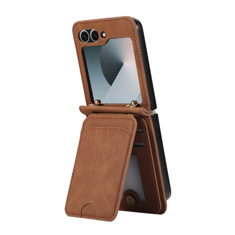 Fodral För Samsung Galaxy Z Flip 7 Korthållare Och Axelrem I Lädereffekt