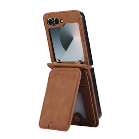Fodral För Samsung Galaxy Z Flip 7 Korthållare Och Axelrem I Lädereffekt