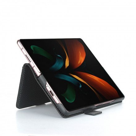 Fodral För Samsung Galaxy Z Fold 2 Äkta Litchi Läder