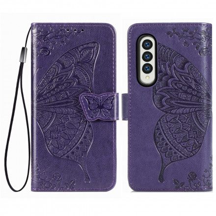 Fodral För Samsung Galaxy Z Fold 3 5G Fjärilsdesign Med Rem