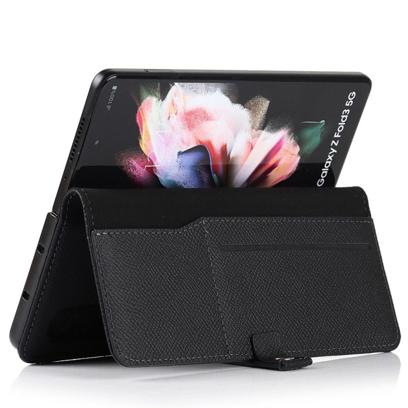 Fodral För Samsung Galaxy Z Fold 3 5G Penhållare Och Rem I Äkta Läder