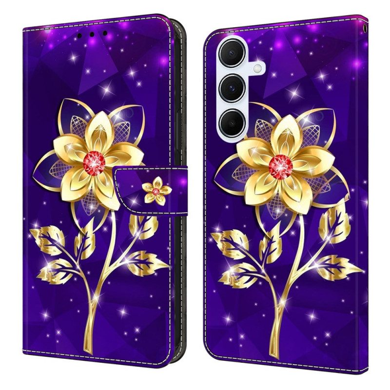Fodral Samsung Galaxy A17 4g / 5g Guldblomma På Lila Bakgrund