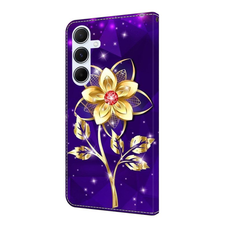 Fodral Samsung Galaxy A17 4g / 5g Guldblomma På Lila Bakgrund