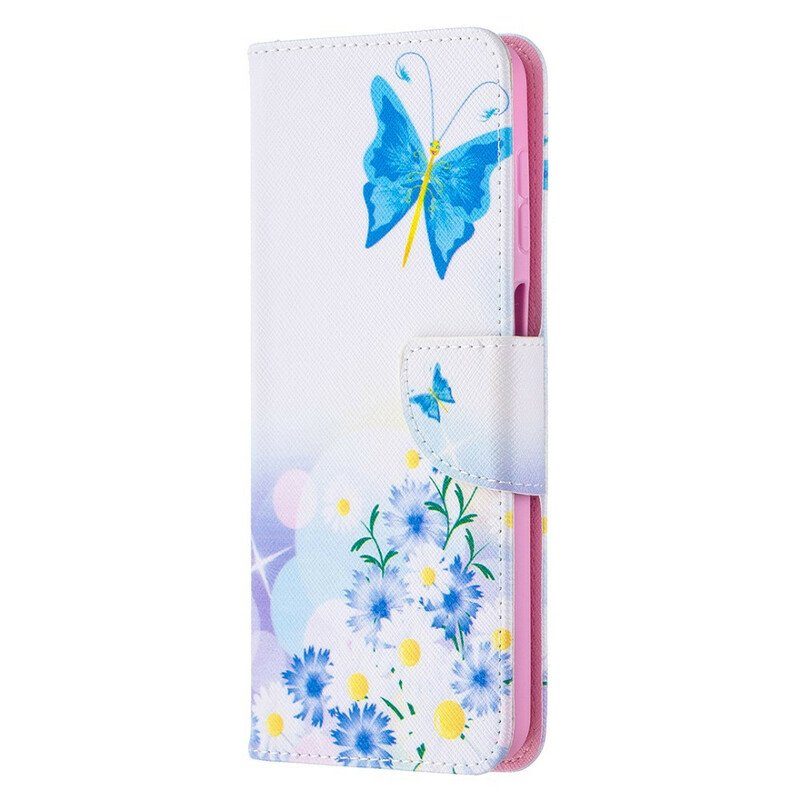 Fodral Samsung Galaxy M12 / A12 Målade Fjärilar Och Blommor