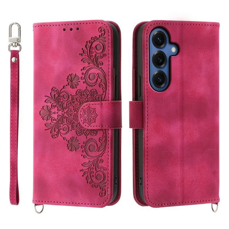 Fodral Samsung Galaxy S26 Blommönster Med Mockaeffekt Och Remmar