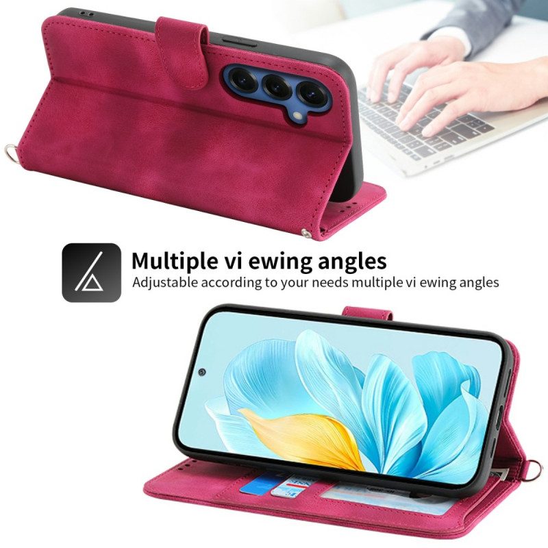 Fodral Samsung Galaxy S26 Blommönster Med Mockaeffekt Och Remmar