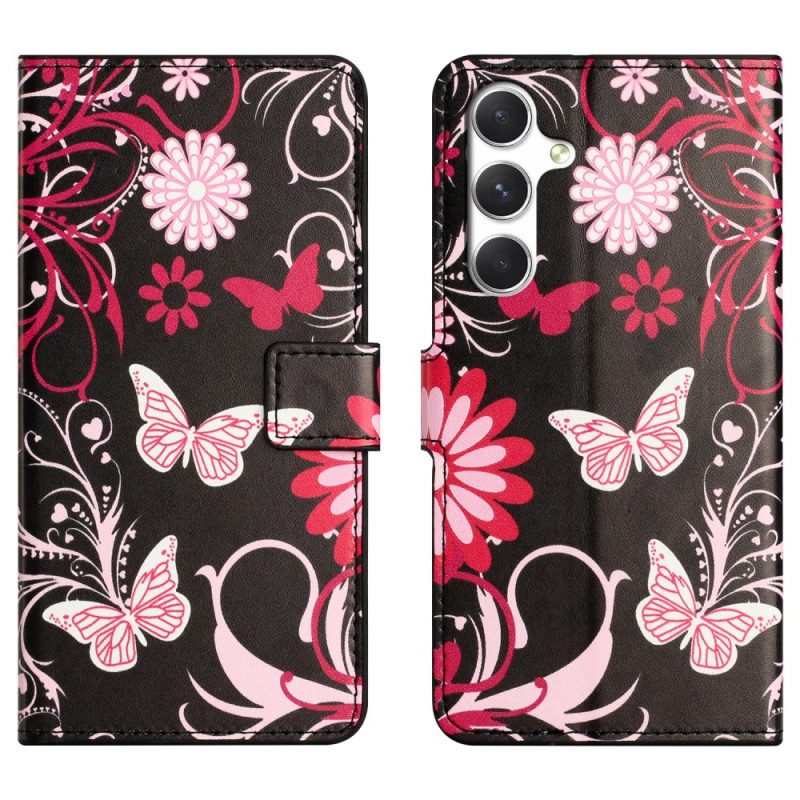 Fodral Samsung Galaxy S26 Fjärilar På Svart Bakgrund