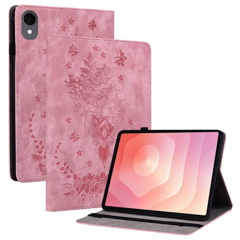 Fodral Samsung Galaxy Tab S11 Blommigt Mönster Med Mockaeffekt