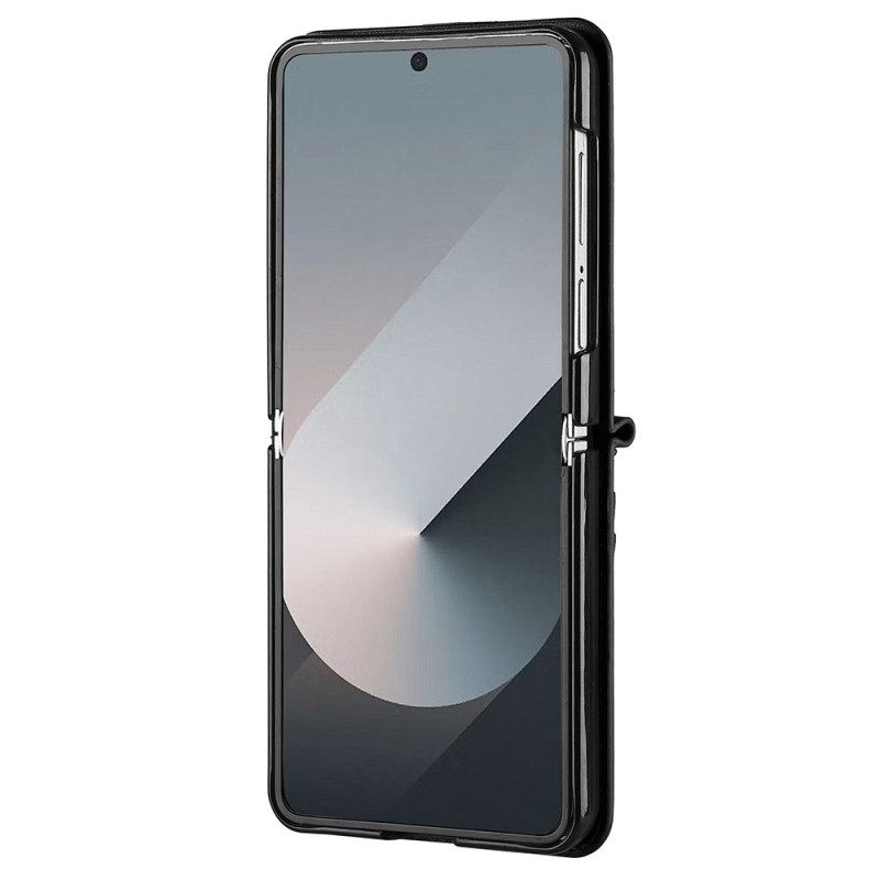 Fodral Samsung Galaxy Z Flip 7 Korthållare Och Axelrem I Läderstil