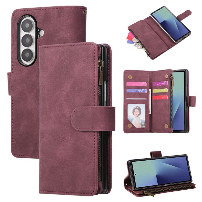Fodral Samsung Galaxy Z Fold 7 Plånbok Med Mockaeffekt Och Axelrem