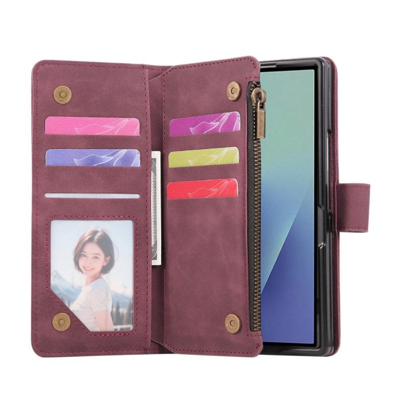 Fodral Samsung Galaxy Z Fold 7 Plånbok Med Mockaeffekt Och Axelrem