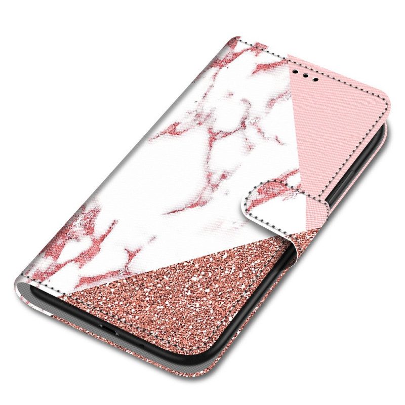 Folio-fodral För Samsung Galaxy A03 Core Marmor Och Glittertriangel