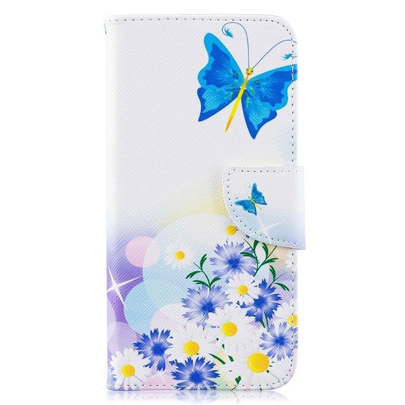 Folio-fodral För Samsung Galaxy A10 Målade Fjärilar Och Blommor