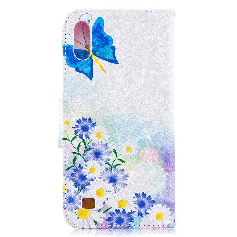 Folio-fodral För Samsung Galaxy A10 Målade Fjärilar Och Blommor