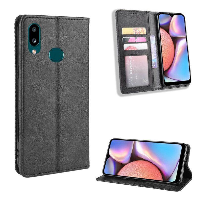 Folio-fodral För Samsung Galaxy A10s Läderfodral Vintage Stiliserad Lädereffekt