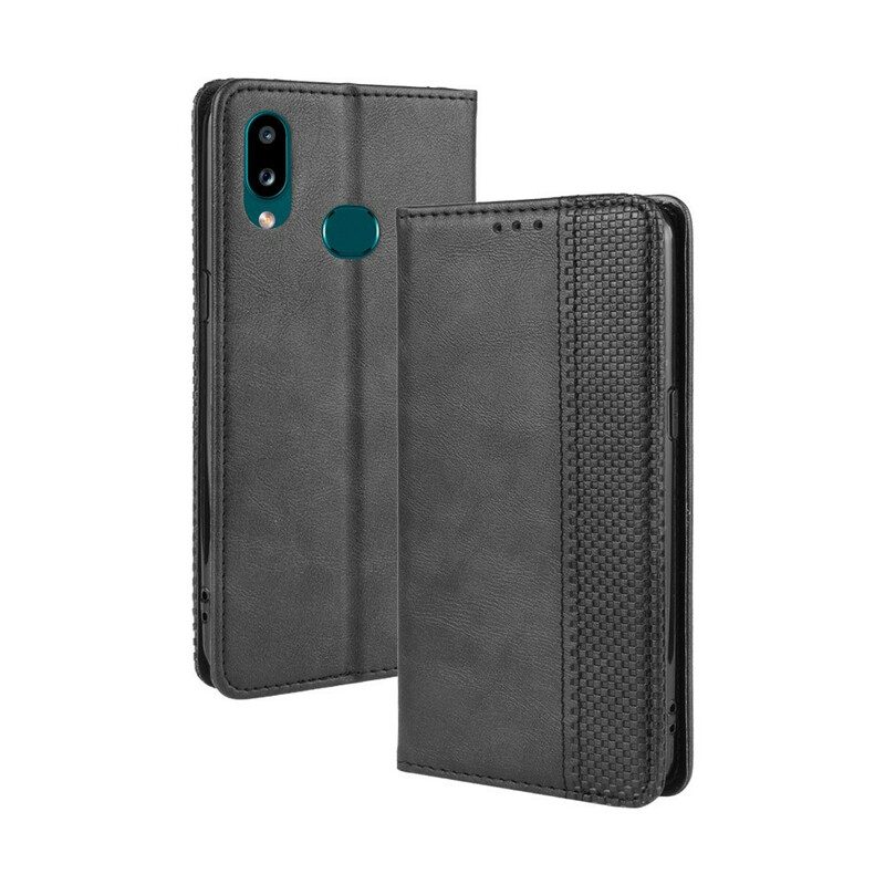 Folio-fodral För Samsung Galaxy A10s Läderfodral Vintage Stiliserad Lädereffekt