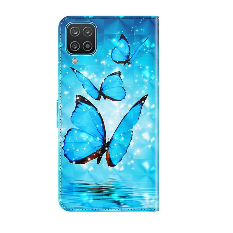 Folio-fodral För Samsung Galaxy A12 / M12 Flygande Blå Fjärilar